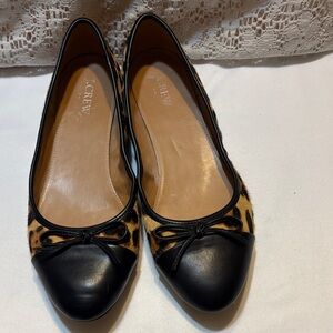 J. Crew Leopard Print Flats with Black Cap Toe